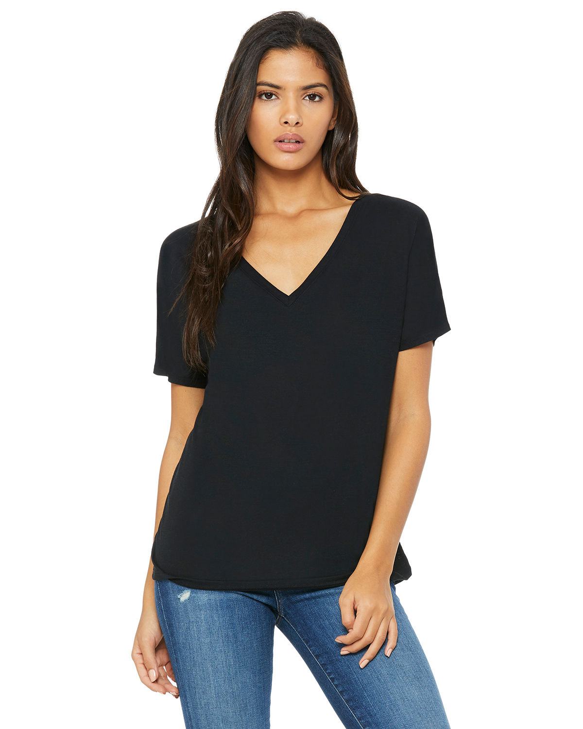 deep v neck black shirt